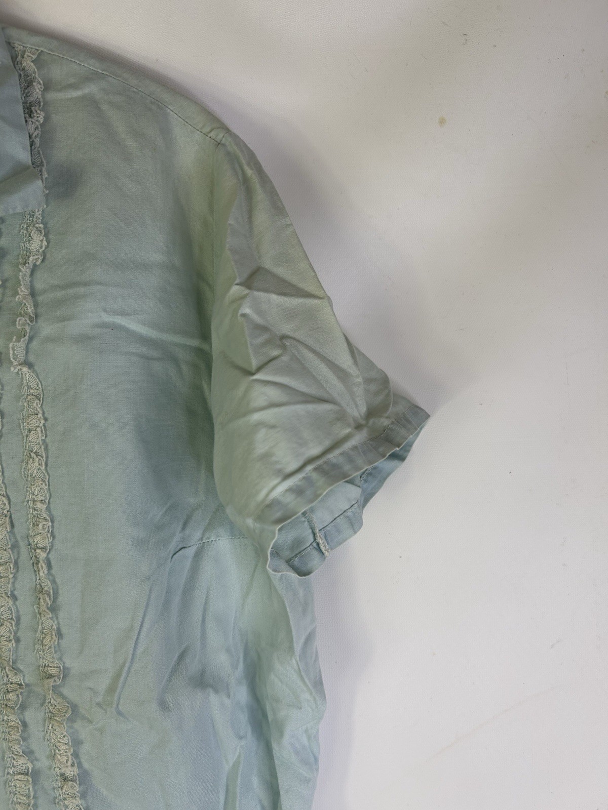 Vintage 50s Button Shirt Top Womens Small Frill Ruffle Lace Cottage Mod