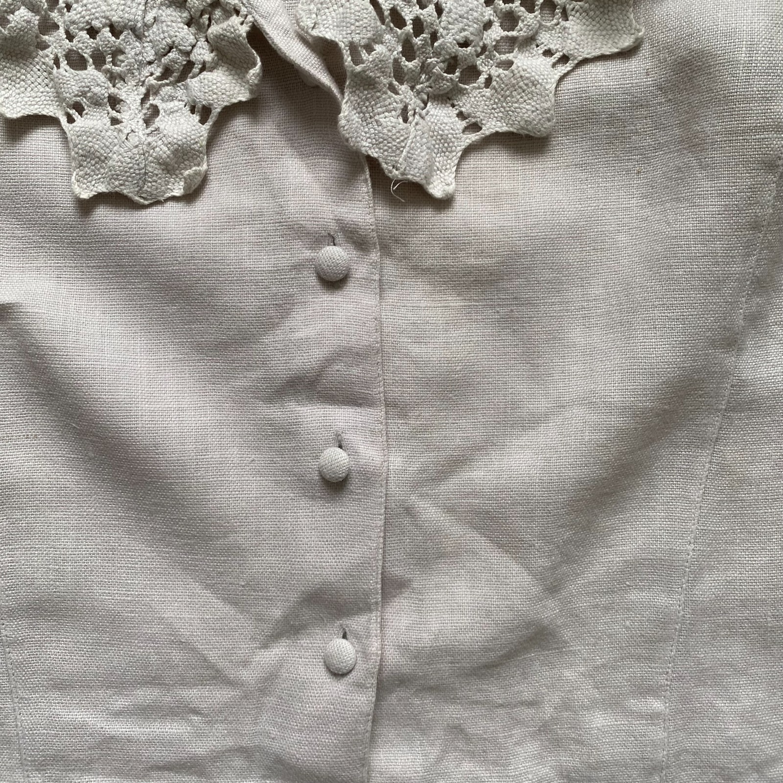 HESS FRACKMANN Linen Blouse Button Front Peasant Folk Edwardian Puff Sleeves 42