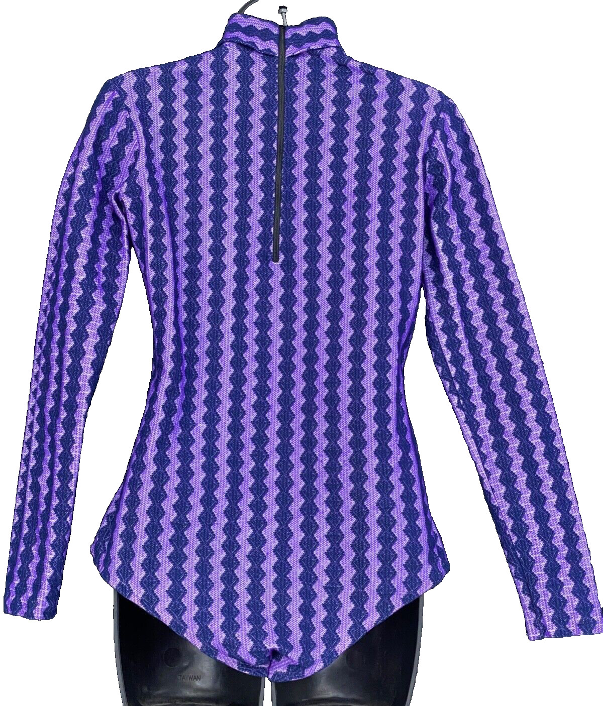 Vintage 1970s purple striped bodysuit, long sleeve shirt blouse top mock neck