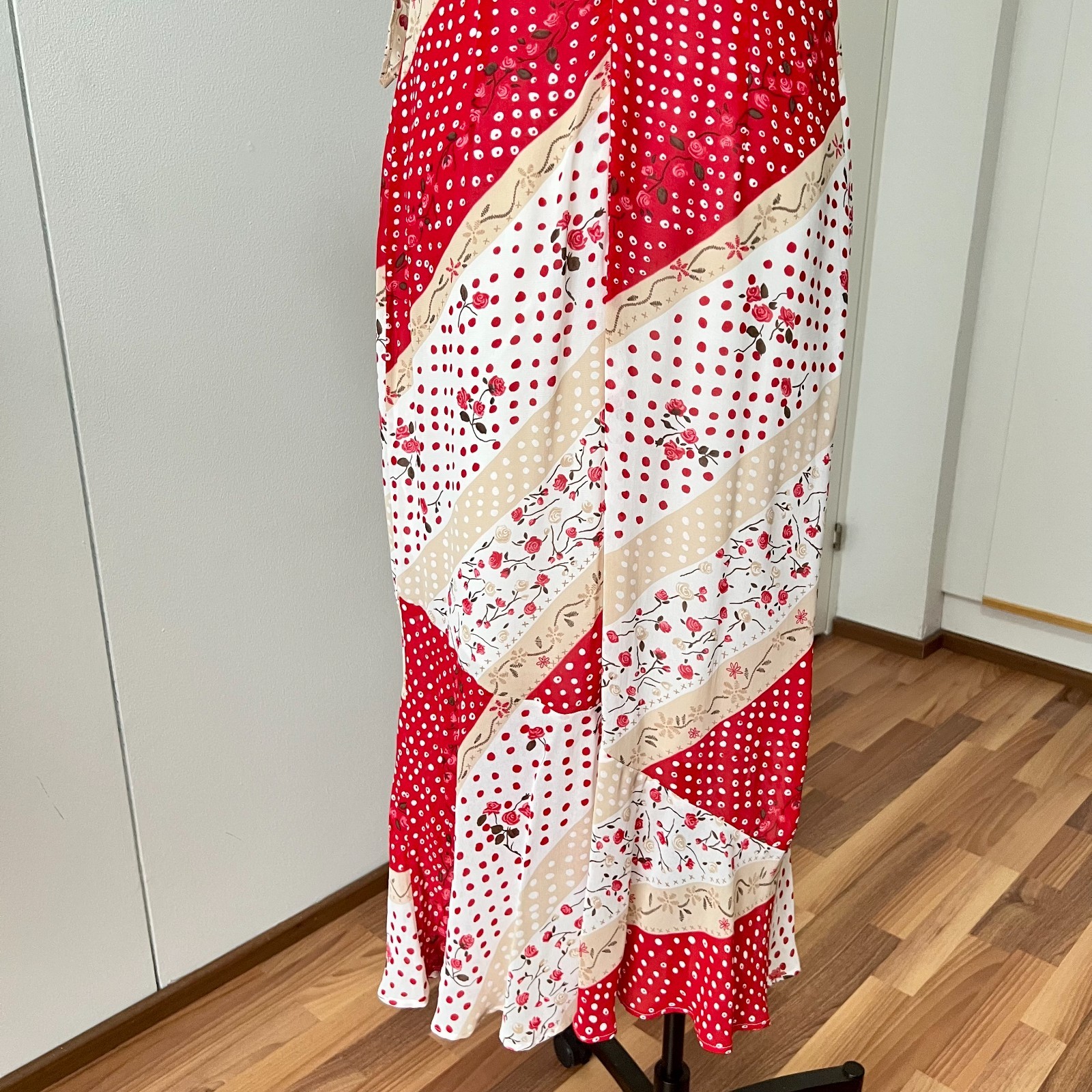 90s Bias Cut Maxi Dress w/Scarf French Vintage Floral Cottagecore Romantic Boho