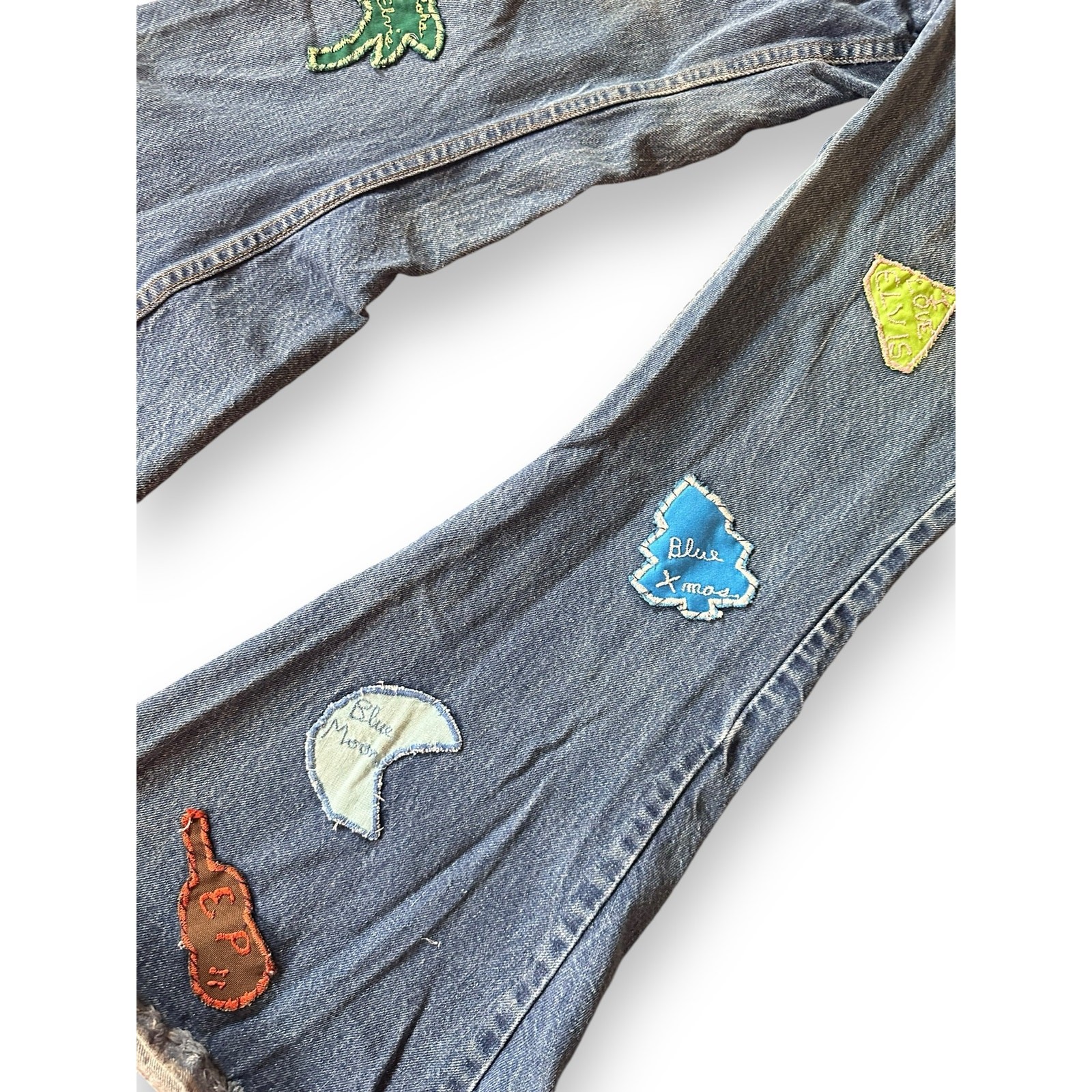 RARE Vintage Handmade Elvis Patchwork Bell Bottom Flared Jeans Fanmade