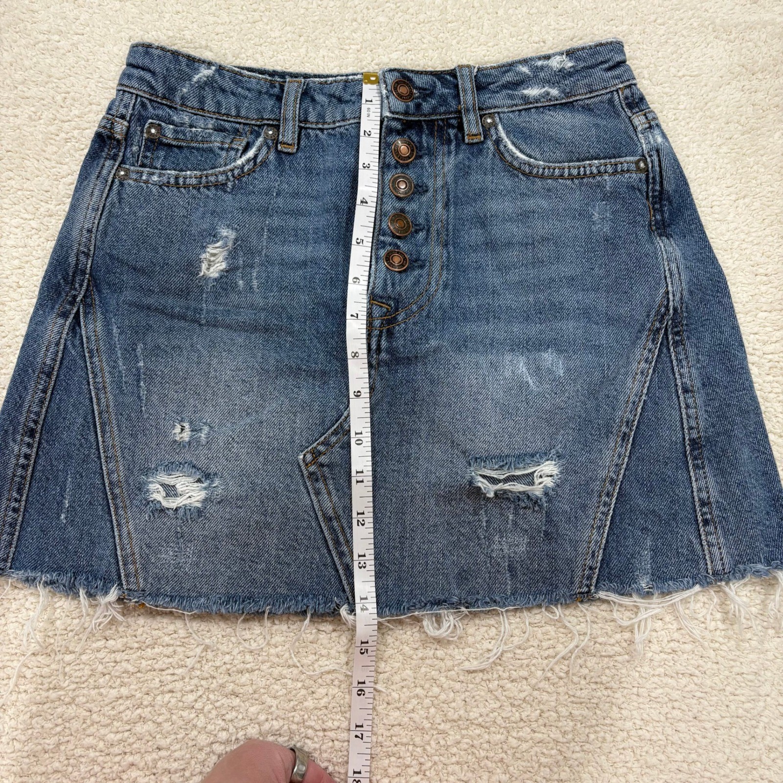 We The Free Harvey Distressed Medium Wash A-Line Denim Jean Skirt Size 26