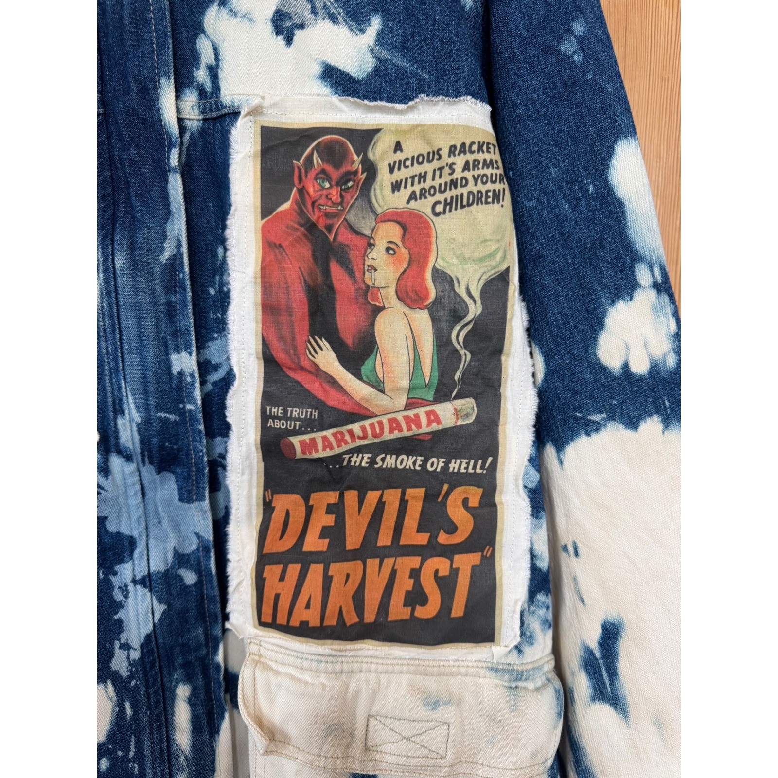 Vintage Marijuana Propaganda Hooded Denim Utility Coat XL XXL Oversized