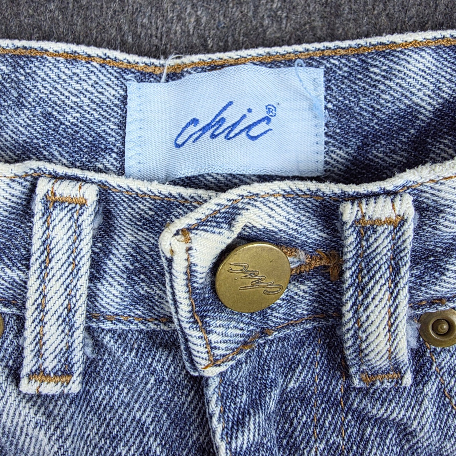 Chic Jeans Women 12P Blue Acid Wash Vintage High Waisted Tapered Mom Denim