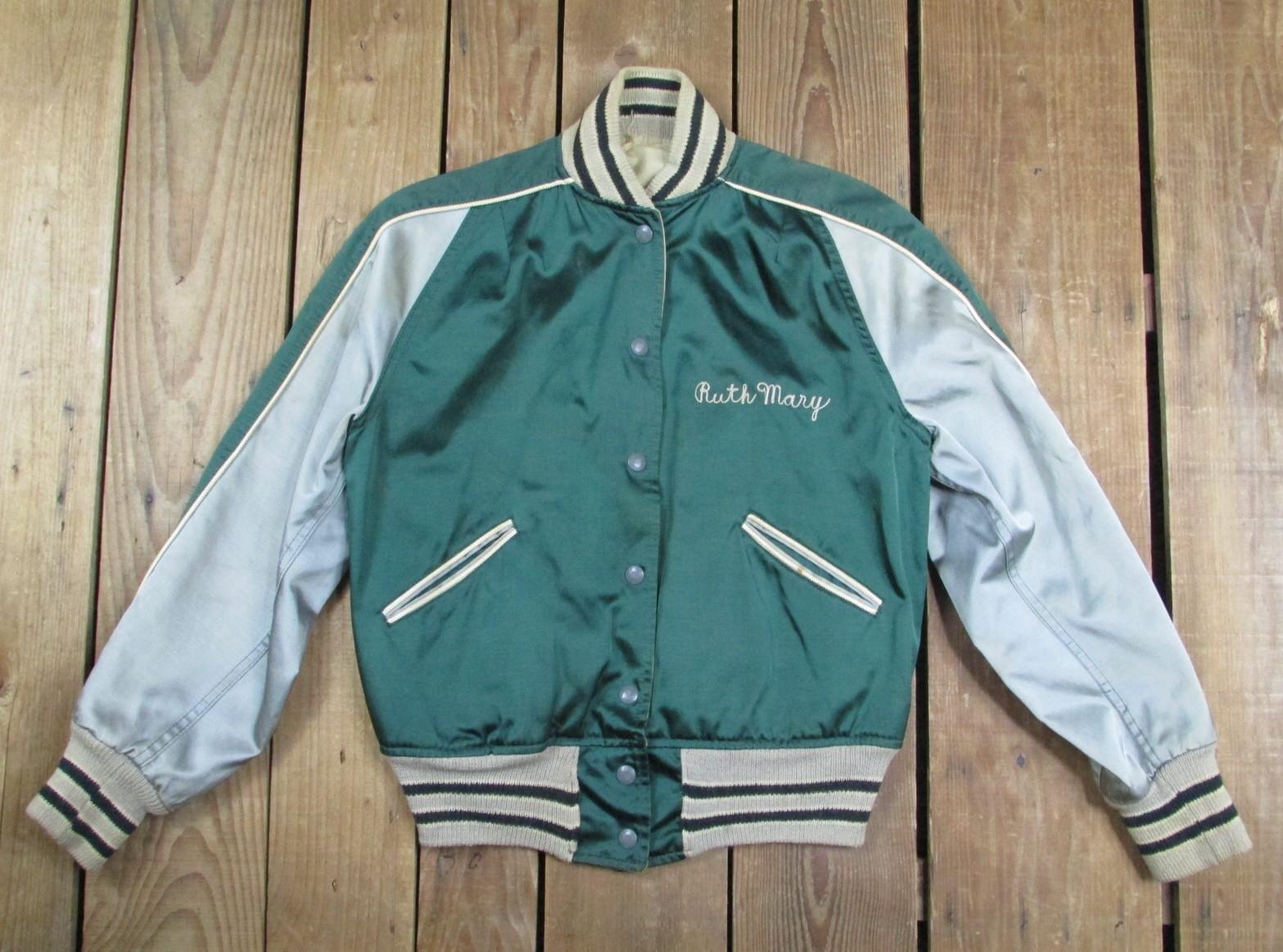 Vintage 1950s Butwin Satin Athletic Jacket Green/Silver Newmanstown H.S. PA.