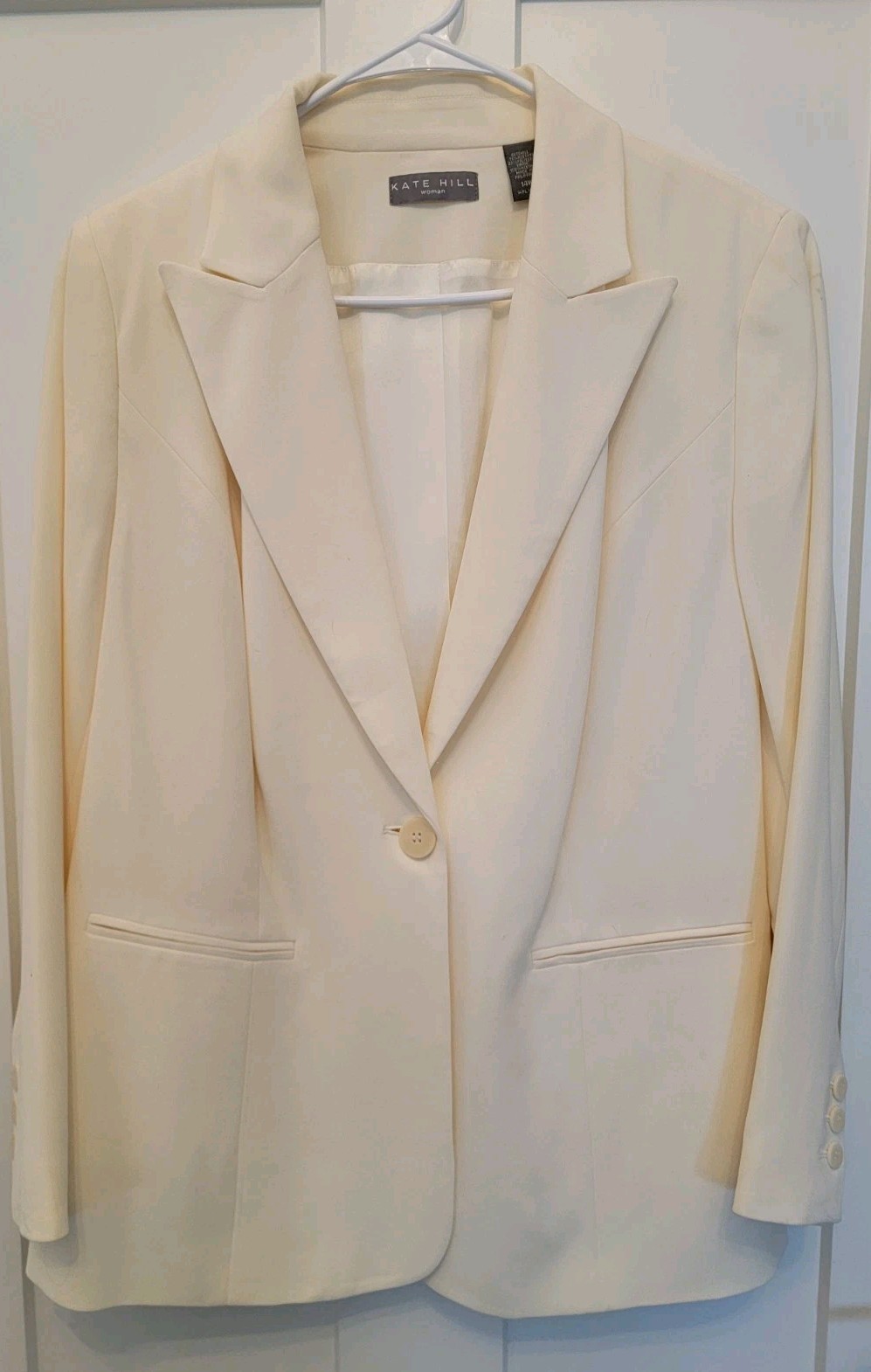 Vintage Ivory Woman’s Blazer Kate Hill One Button W/Pockets, Lined 14W Cream