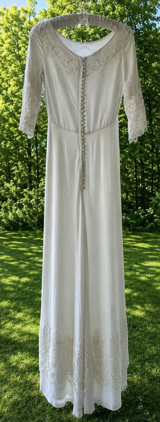 Vintage 1960s Alfred Angelo Edythe Vincent Wedding Dress XS Lace Linen