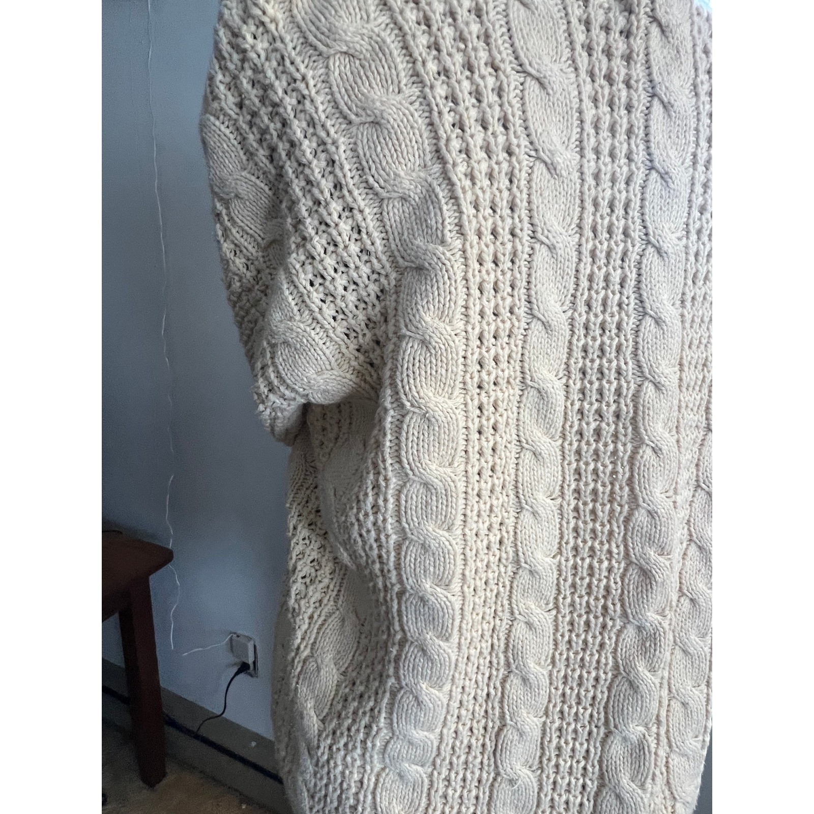 Weathervane Sweater vtg Cable Knit V-Neck Cream argyle neck SM preppy tennis