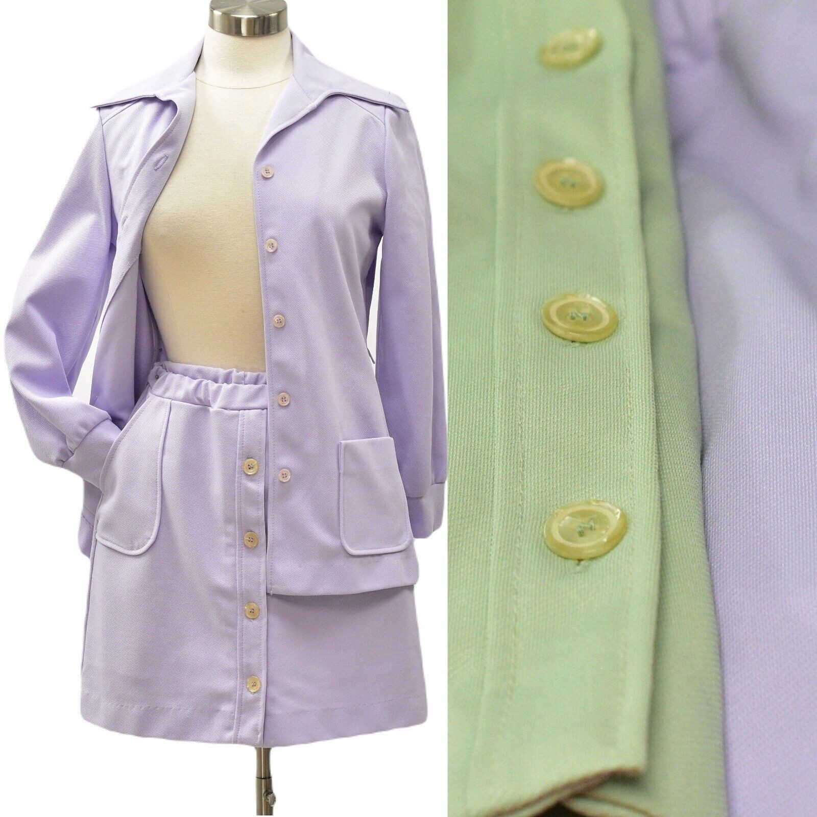Butterfly Collar Skort & Jacket Outfit 70S Vintage Outfits XS Mint or Lilac