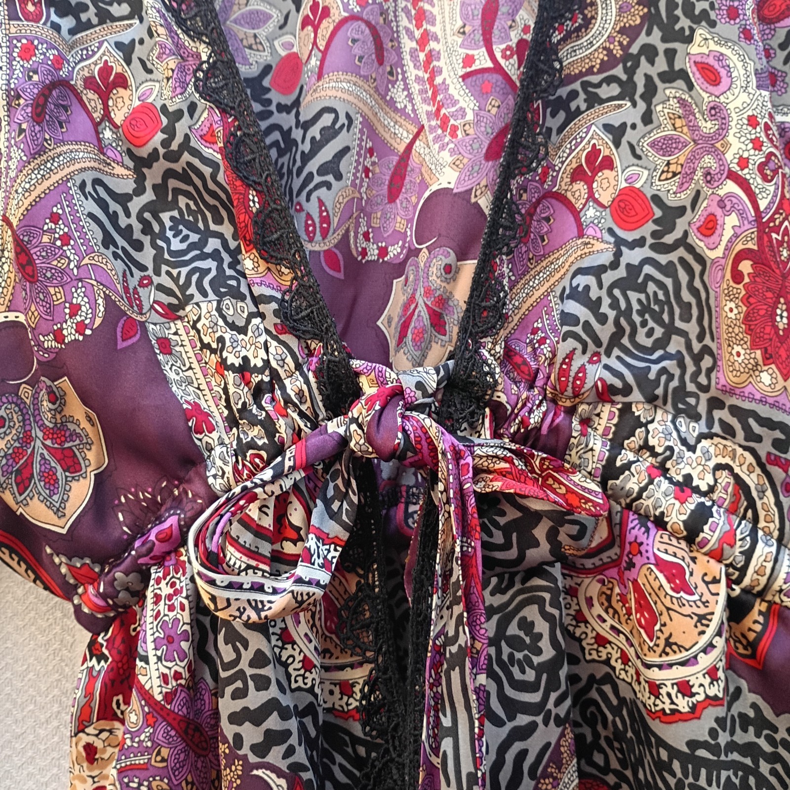 Vintage 90s, 00s, Y2K Anna Paul Silk Kimono Tie Front Jacket Size Small