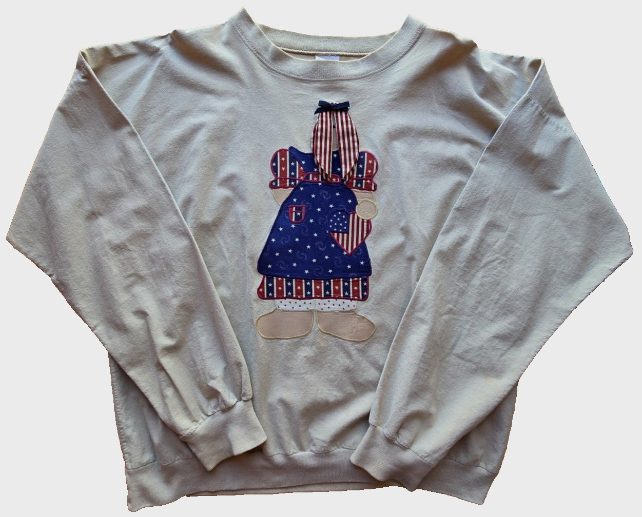 Vintage Quitman USA Brand Women’s Large Cream-Color Long Sleeve Shirt Bunny READ