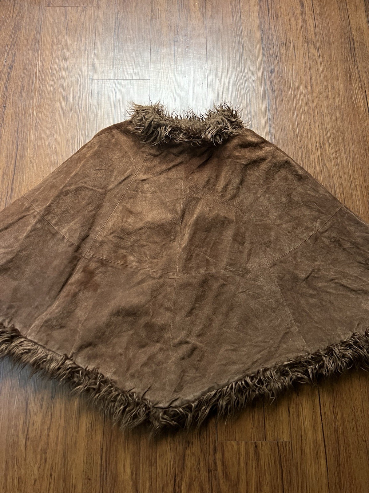 Vintage Suede Leather Poncho Fringe Brown Womens Boho Festival Western Y2K 90s
