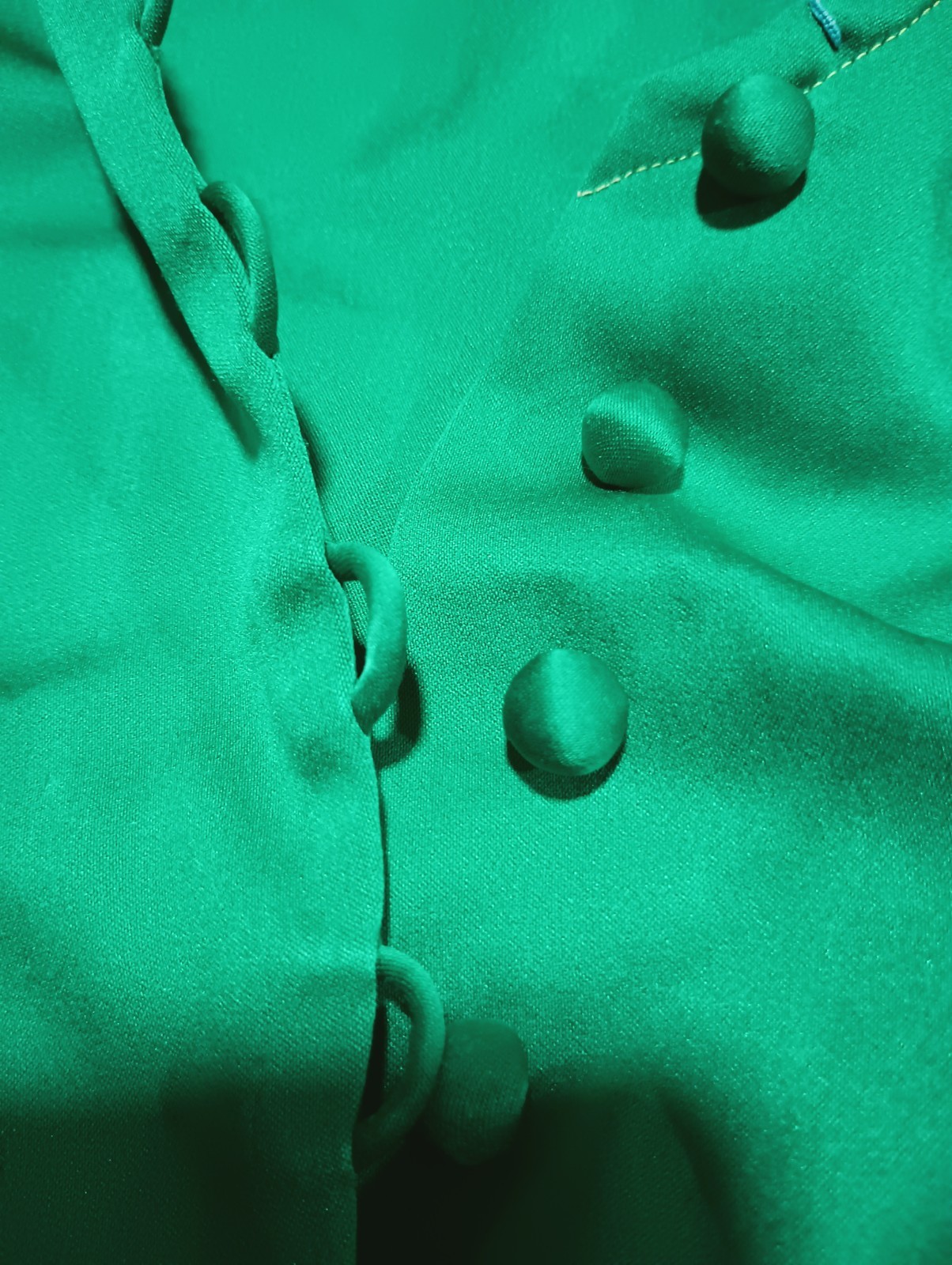 Vtg 60s LIZ Kelly Green Fitted Blouse Button Down Top MOD Career Business S