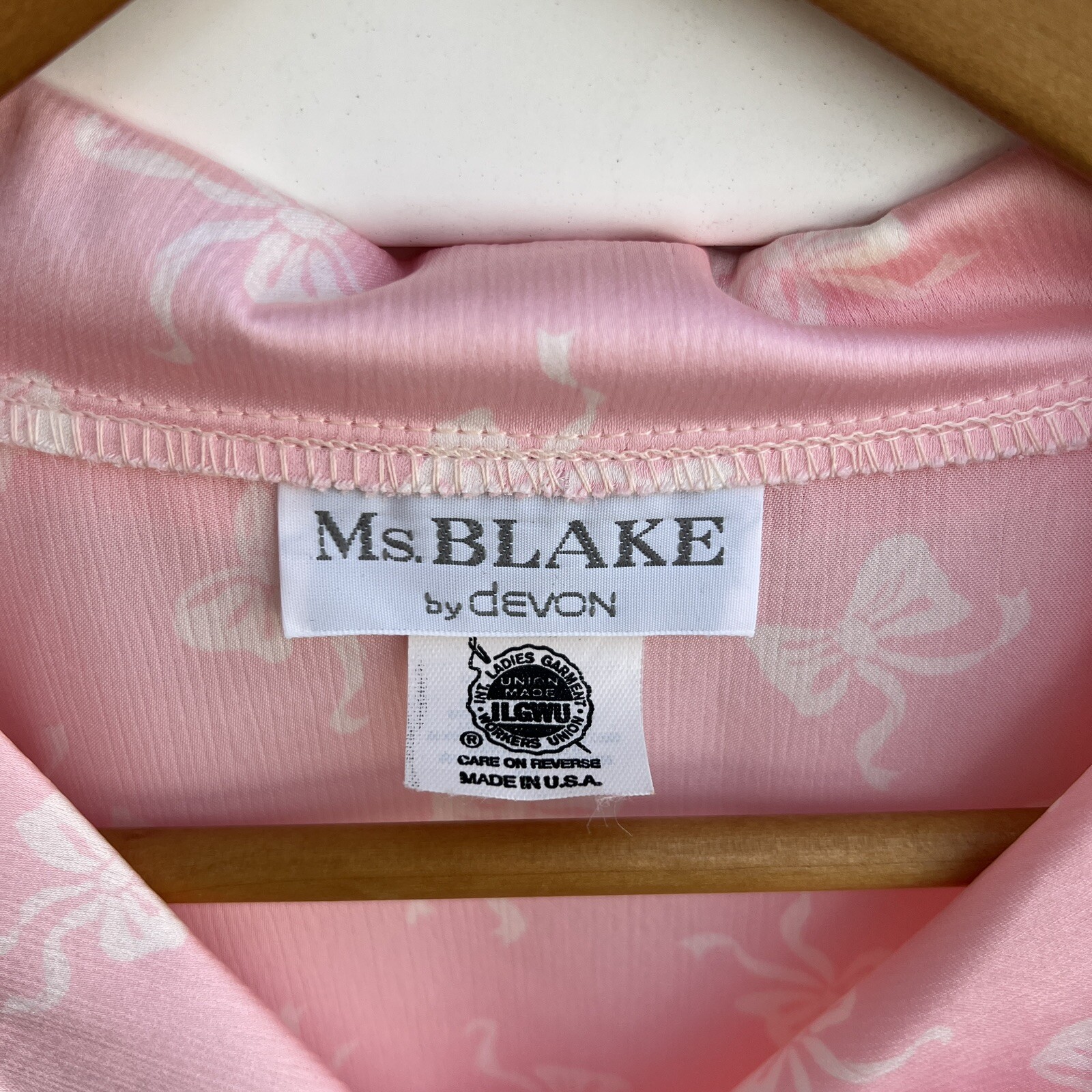 Ms. Blake Devon Vtg Blouse Long Sleeve Button Shirt Pink Bow Union 20W Coquette