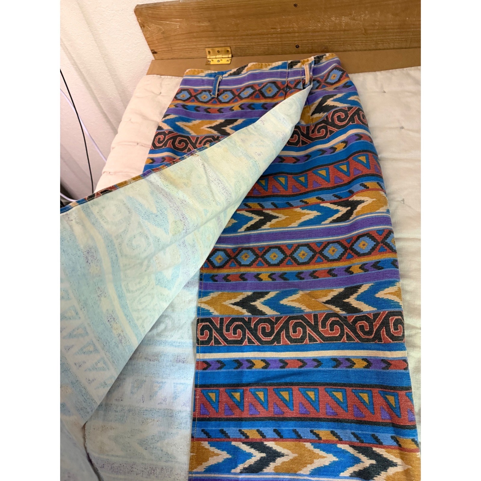 VTG Aztec Switch Skirt Sz 9 Southwest Wrap Style 90’s Blue Purple High Waist USA