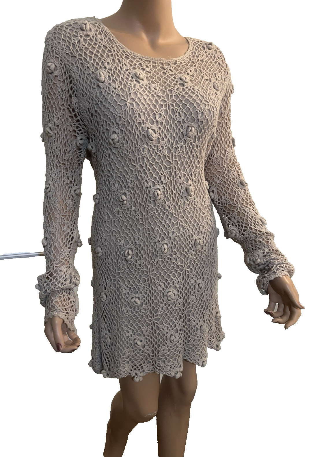 Vintage BEST OF THE 90s Y2K Crochet Knit Boho Festival Mini Dress Medium