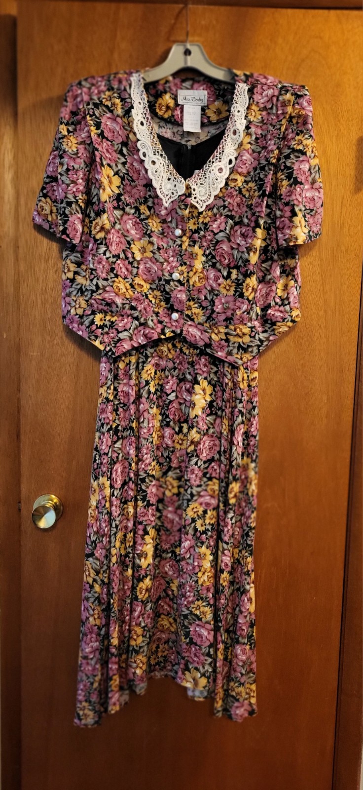VTG Miss Dorby Lace Collar Cottage Core Prairie Floral 2 Pcs Dress Women’s Sz 18
