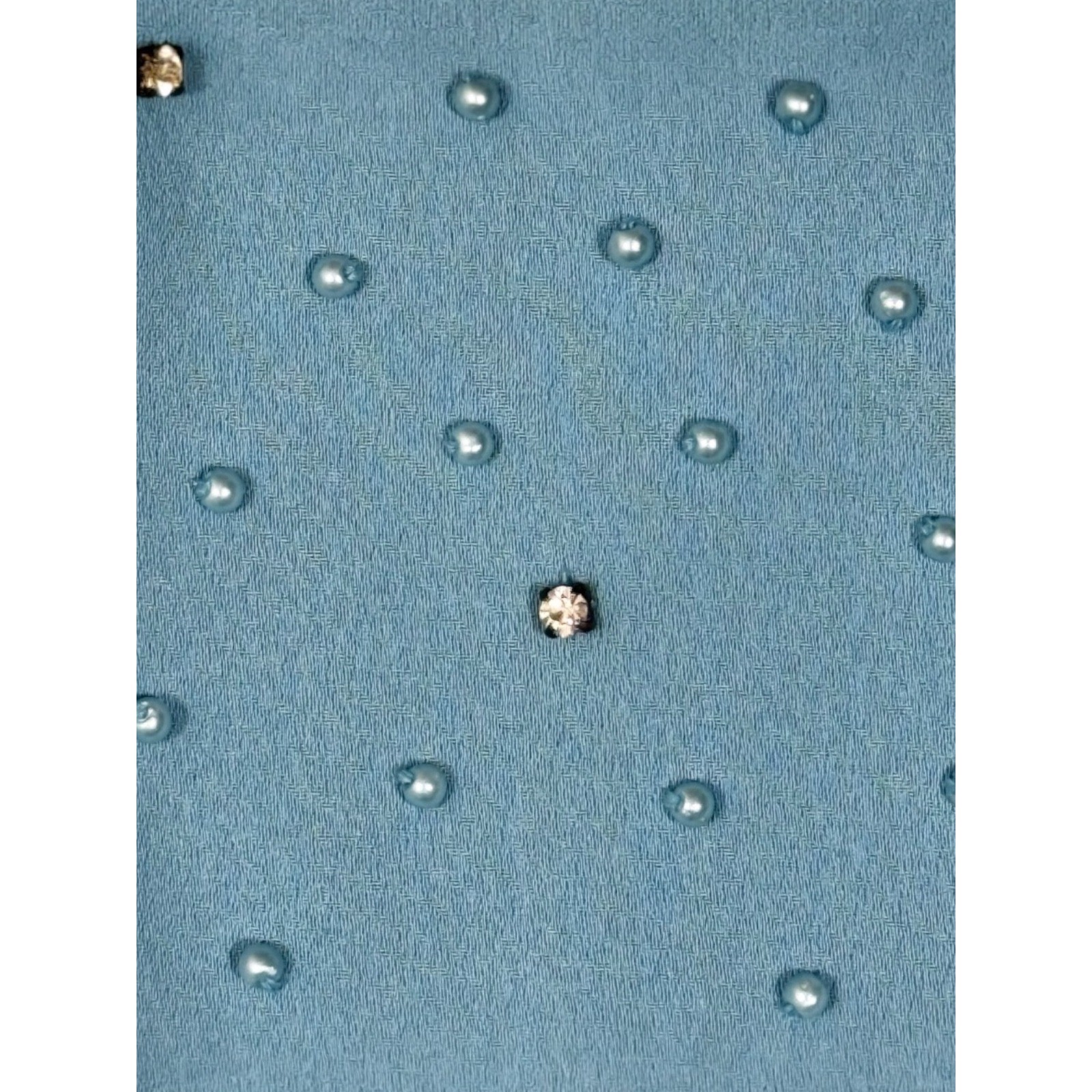 Vintage Cache Blue Beaded Pearl Rhinestone Crop Top Evening Sleeveless Size 8