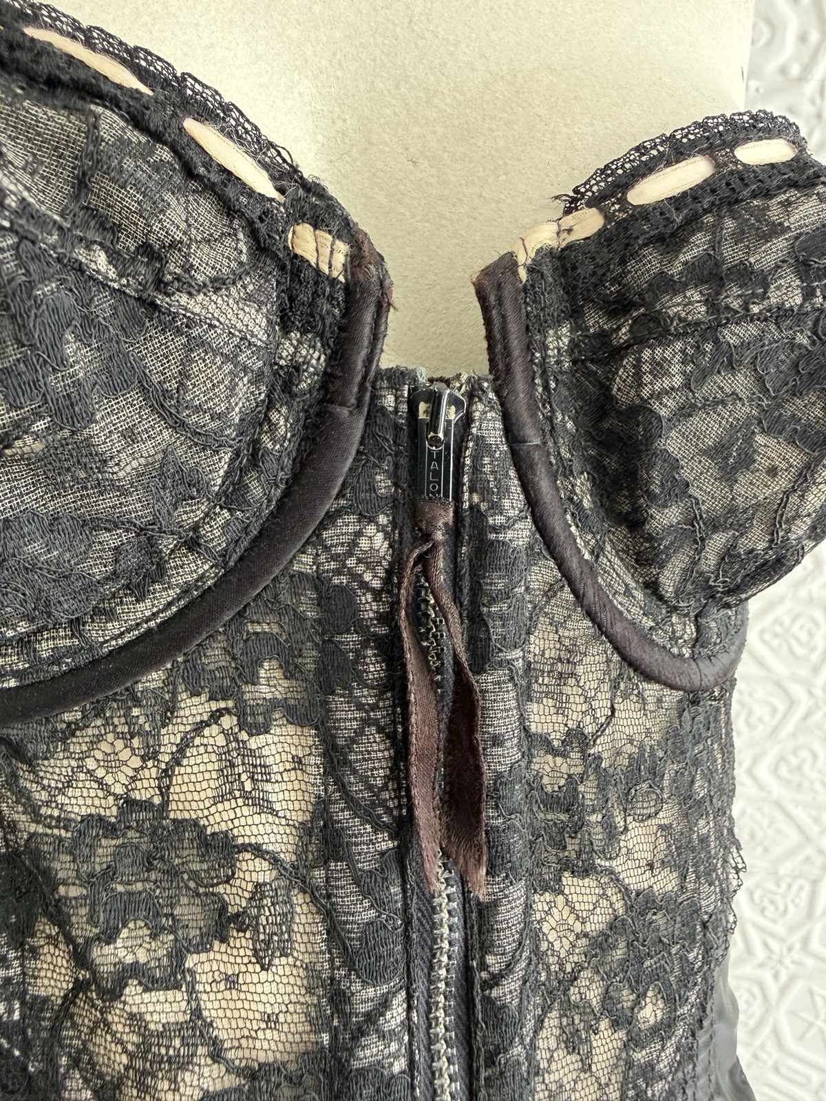 vintage Lady Marlene Corset Bra Top Strapless Bustier lace 1950s Black 34 B