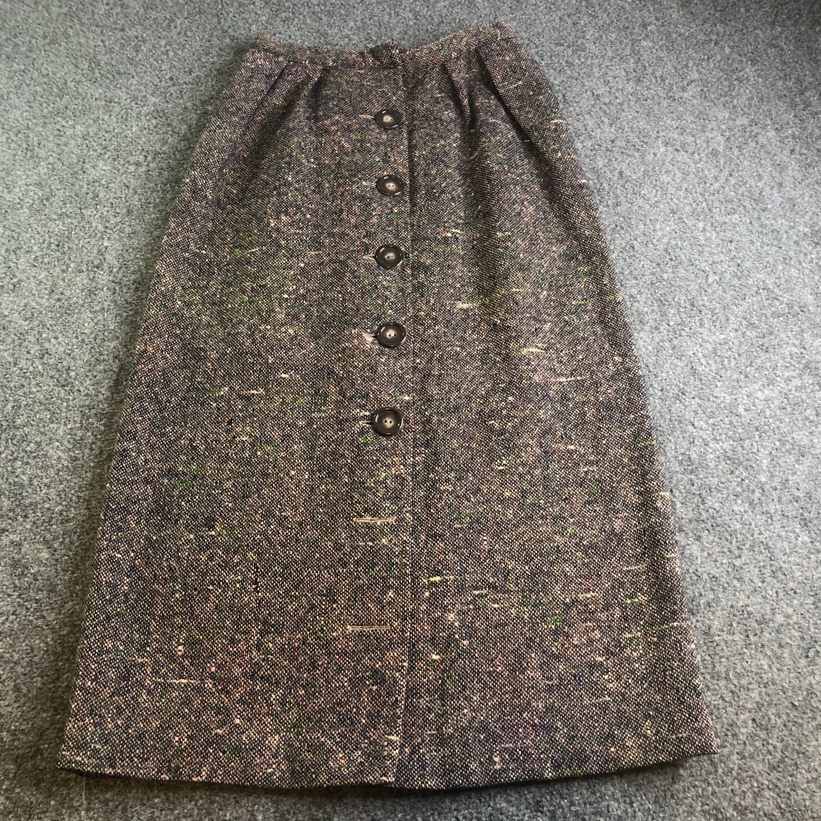 True Vintage 60s Nelly de Grab Skirt 26 Brown Wool Tweed Speckle 50s 70s Pockets