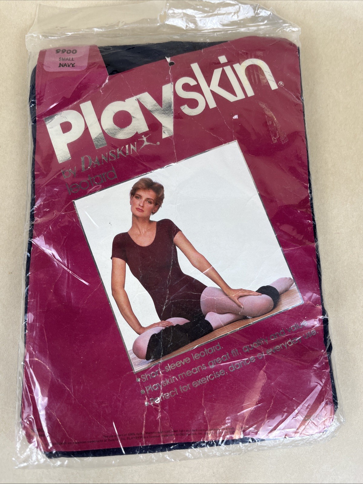 VTG NOS Playskin by Danskin 1980s Leotard Short Sleeve 9900 Small Navy US Made