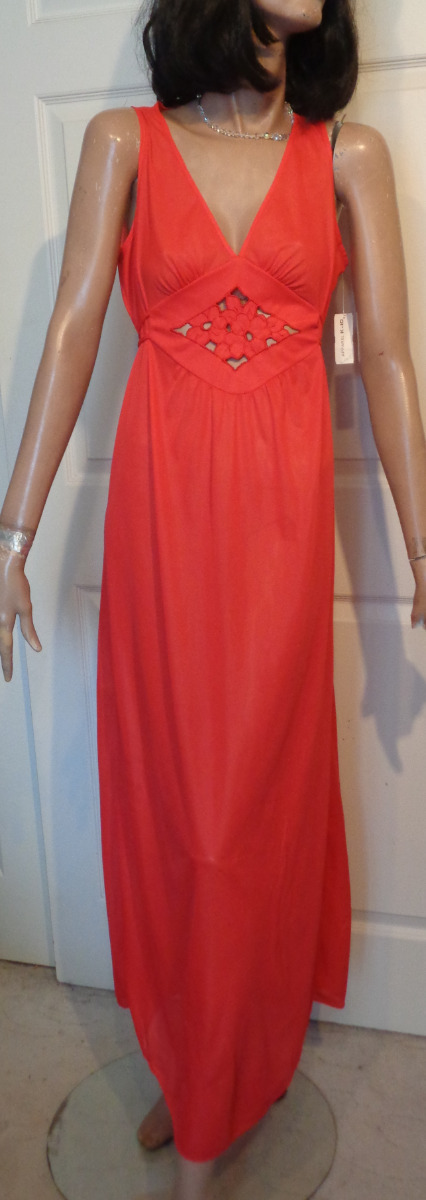 NOS Vintage Lipstick Red Nylon Nightgown Nightie Medium