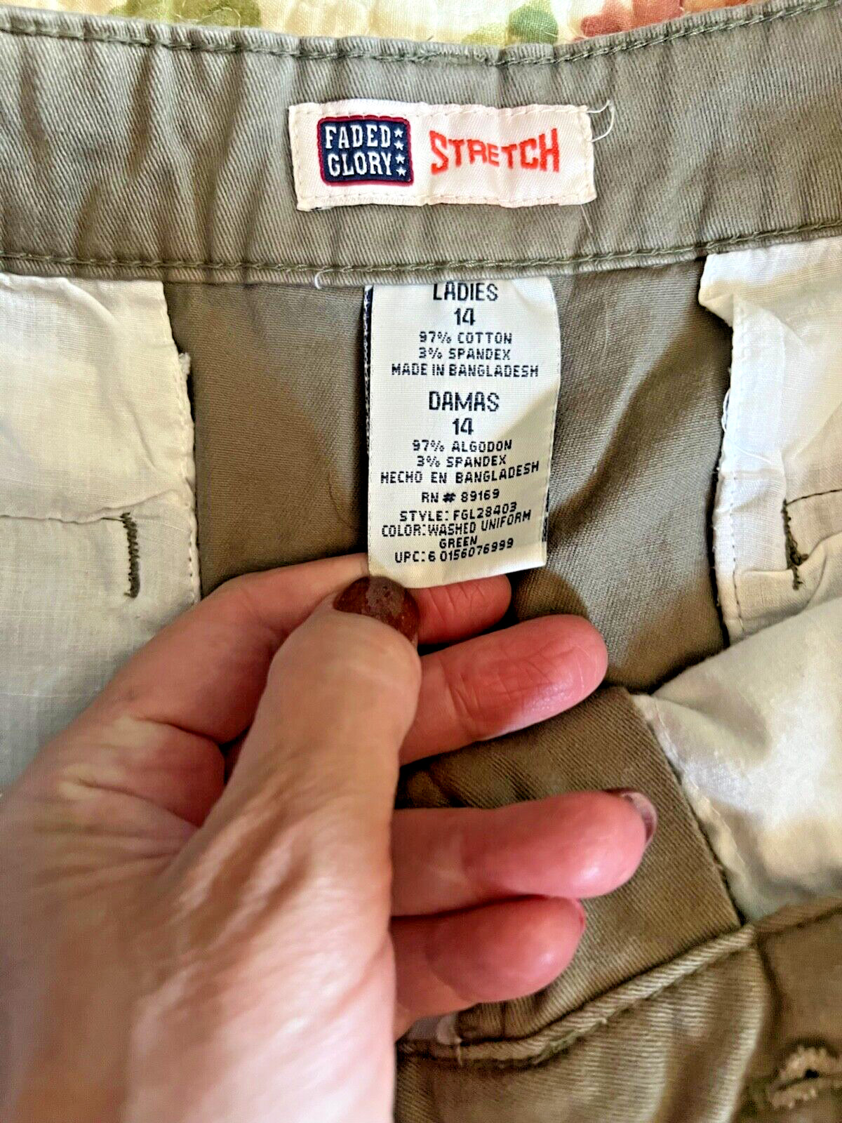 DS1—Faded Glory VINTAGE 90 S WOMENS OLIVE,BERMUDA, SHORTS 14
