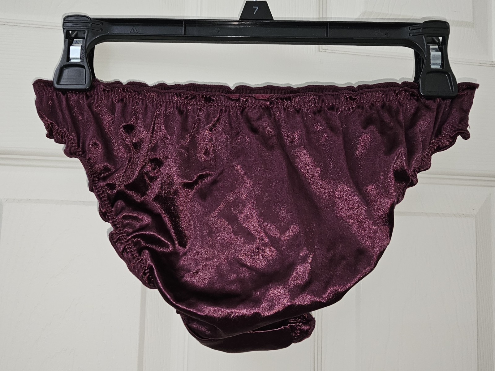 Vintage Ruffle Glossy Deep Purple Super Soft Nylon Satin Bikini Panties Size Med