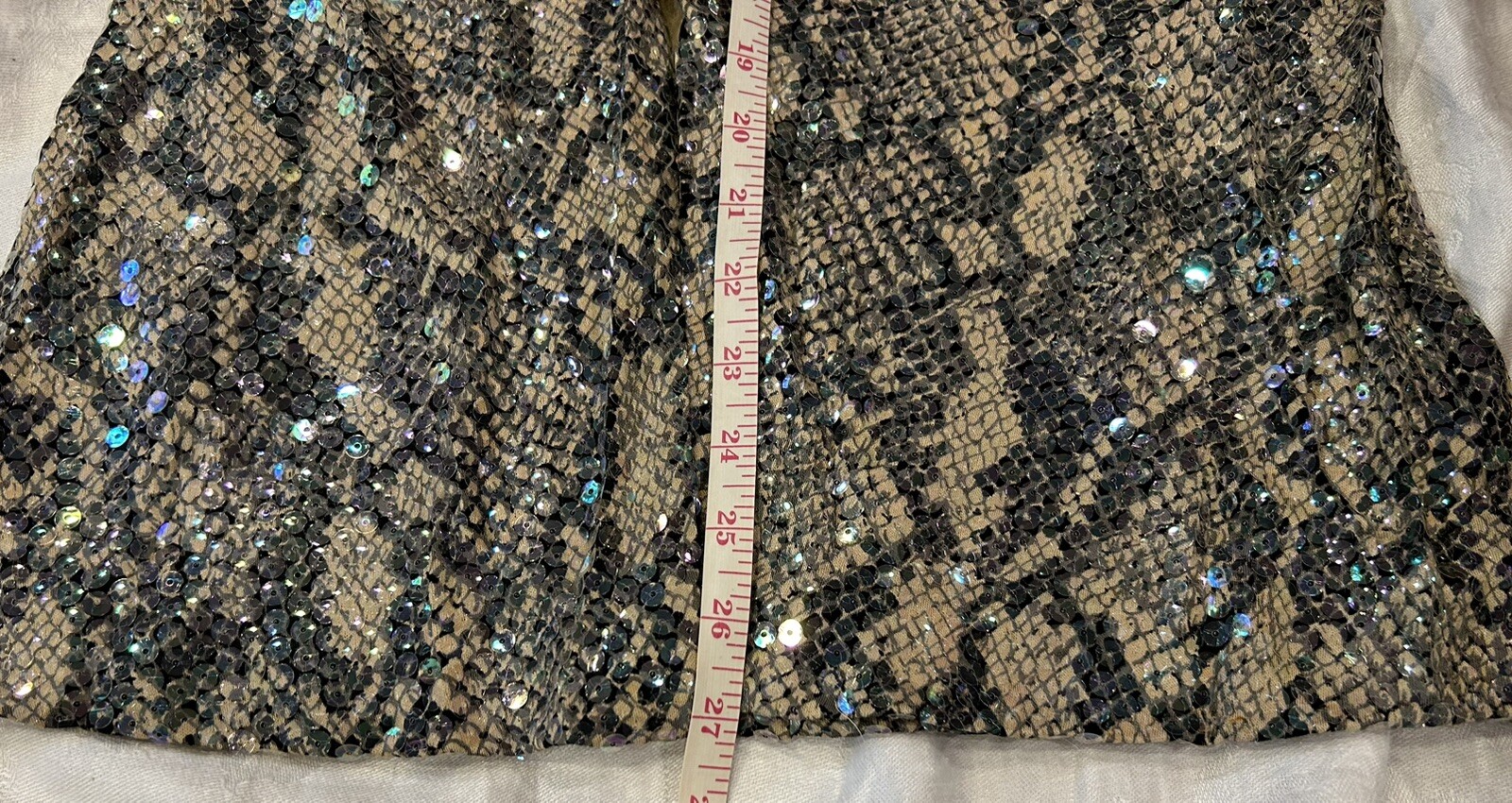Vintage 80s Luxury Pant Suit Sz S Sequin Jersey Snakeskin Rhinestone CRISCIONE