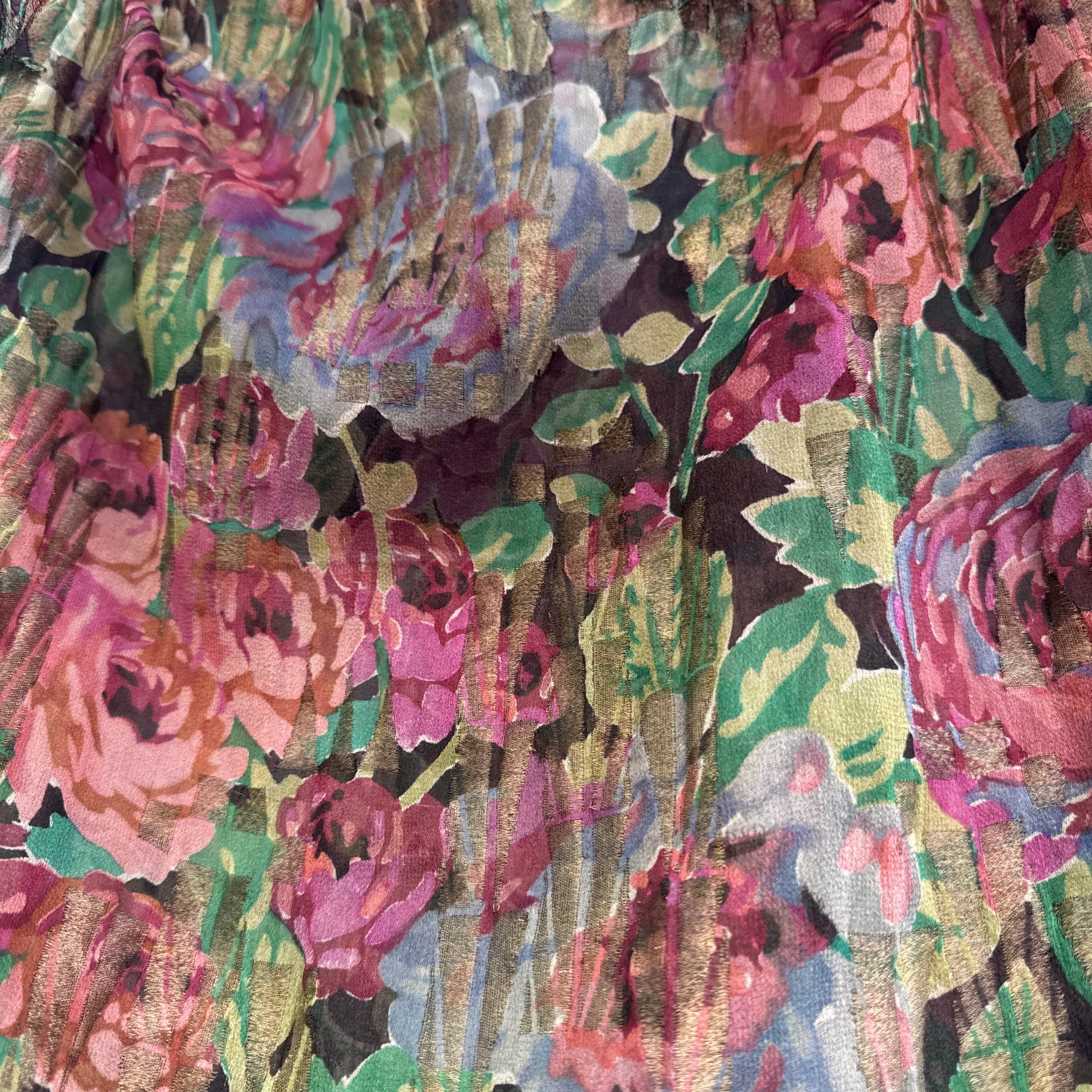 Antique 1920s Rose Floral Silk & Gold Lamé Blouse 1930s Dress Top Vintage
