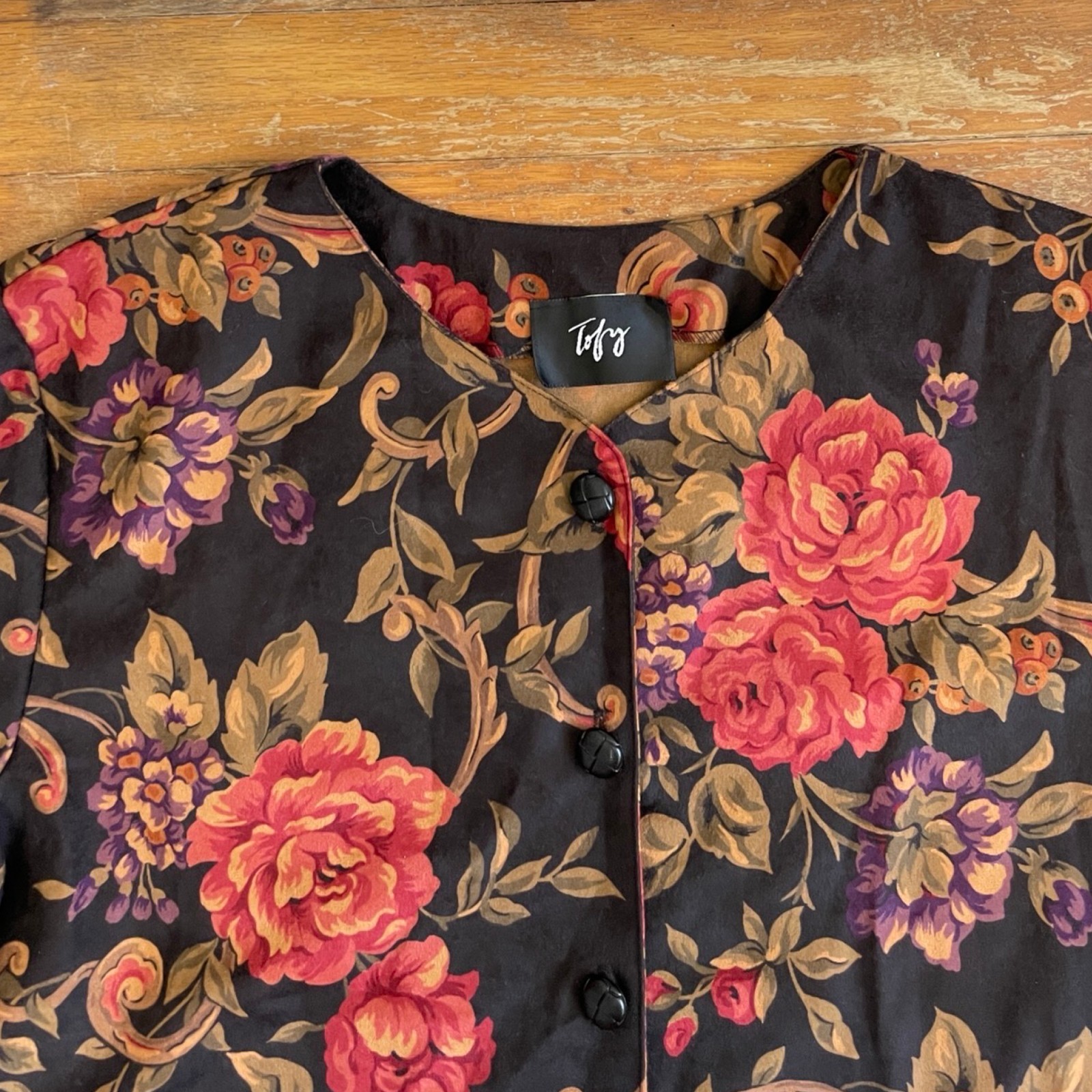 Vintage Floral Cropped Jacket Size Large 70s Toby Microfiber Bolero Lightweight