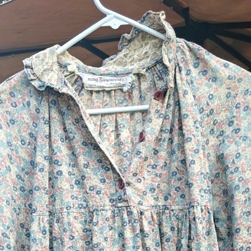 Vintage 70s Young Edwardian Arpeja Prairie Dress Floral Calico Lace Size 7 Boho