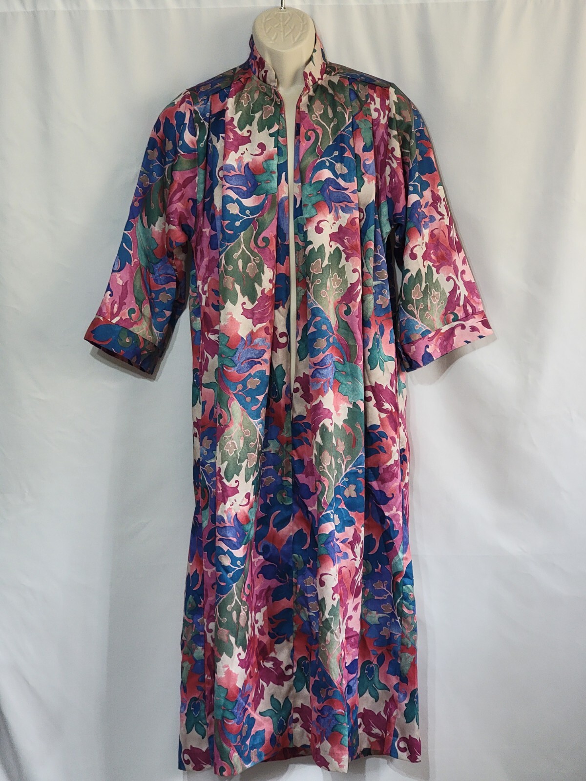 VINTAGE ARIEL PETITES ROBE HOUSEDRESS 3/4 SLEEVE MEDIUM FLORAL 1/2 ZIP USA MADE