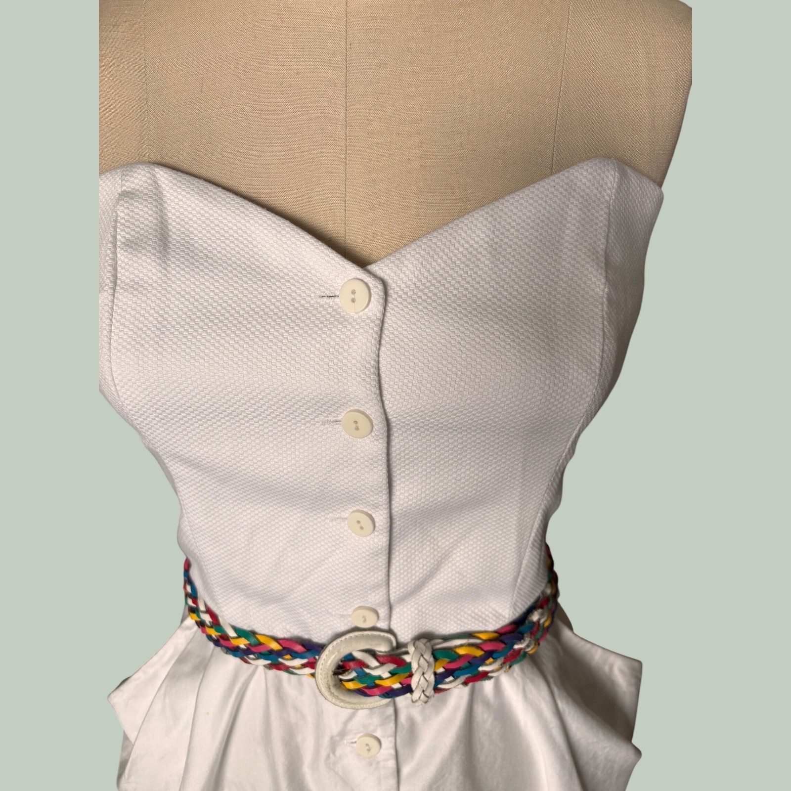 Regina Kravitz Strapless Button Front Midi Dress Pockets White Size 14 Vintage
