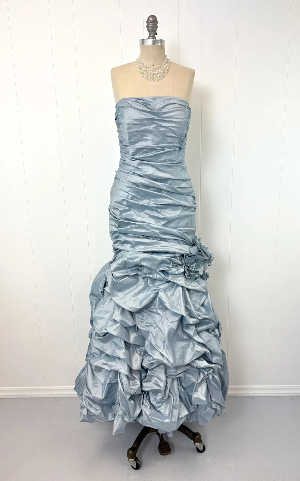 Vintage Catherine Regehr Saks Fifth Avenue Ice Blue Silk Ruffle Prom Dress Gown