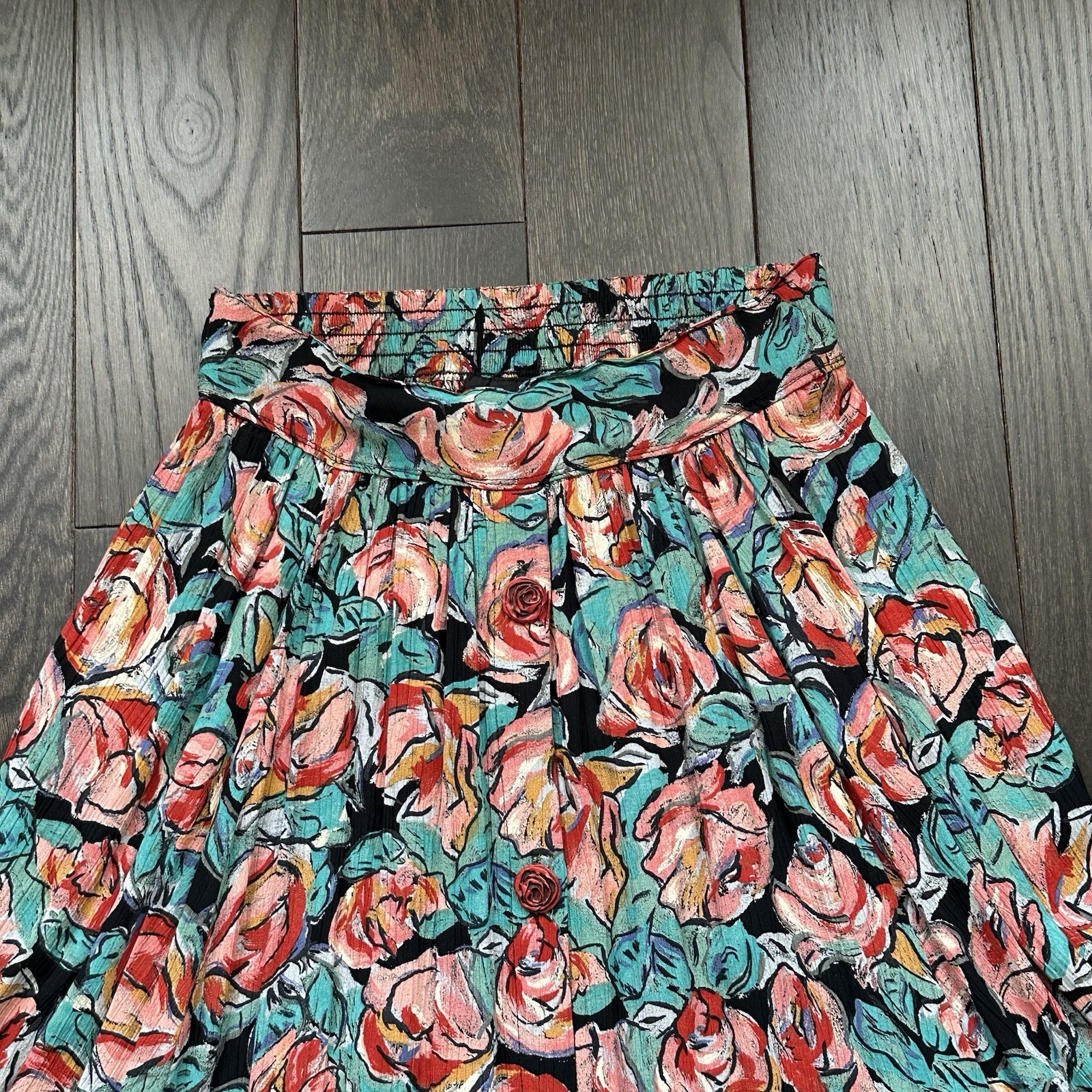 Carole Little Vintage 90s Rose Button Front Midi Skirt Abstract Rose Floral 6
