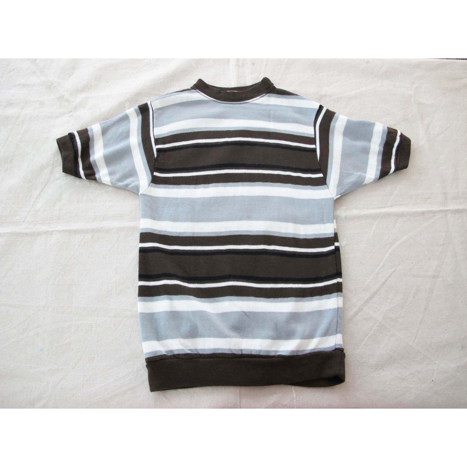 Vintage 70s Brown Grey White Stripe Shirt S M