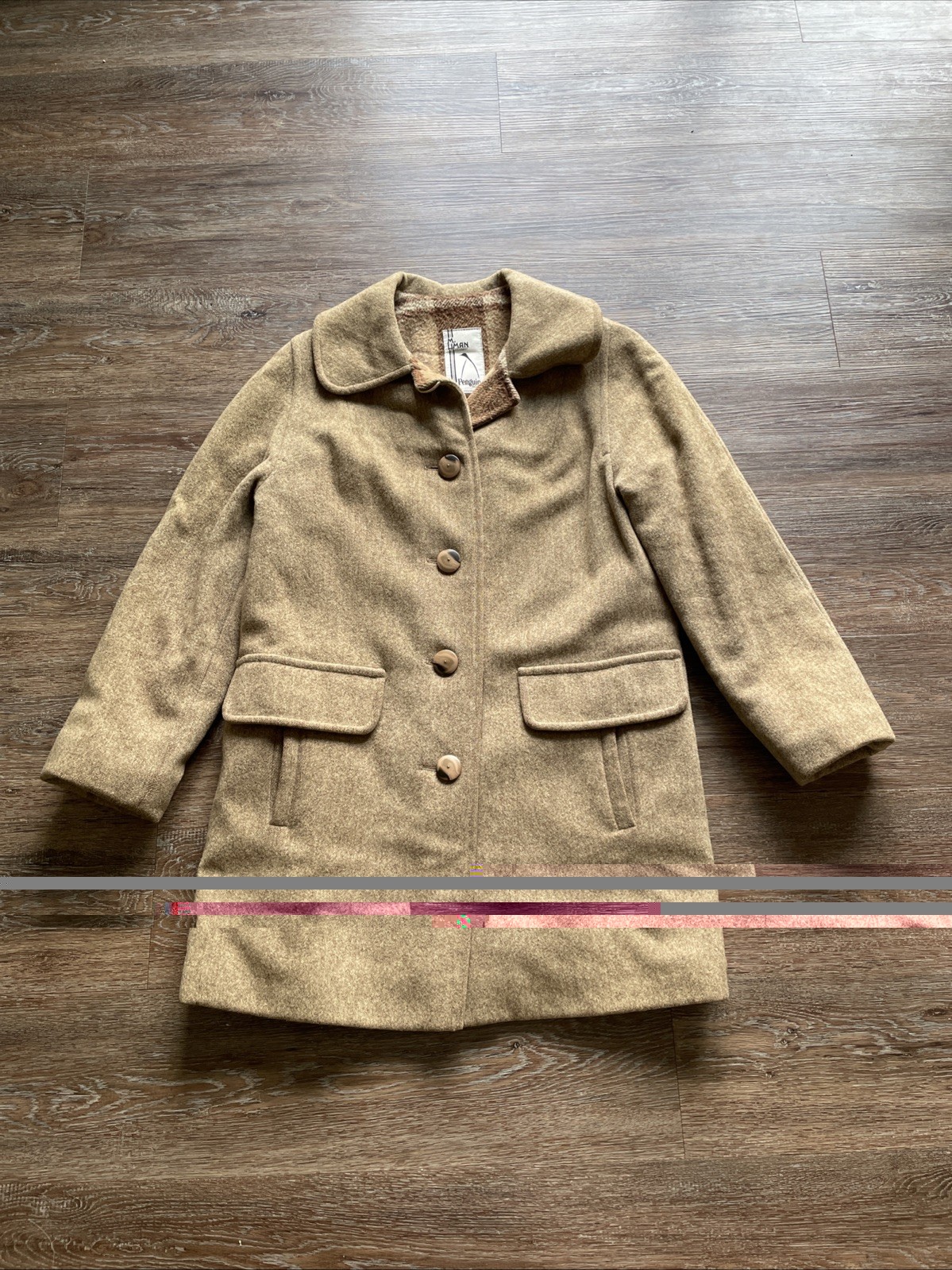 Vintage Penguin M. Liman Co. Wool Coat Brown With Plaid Lining Side Vent Zippers
