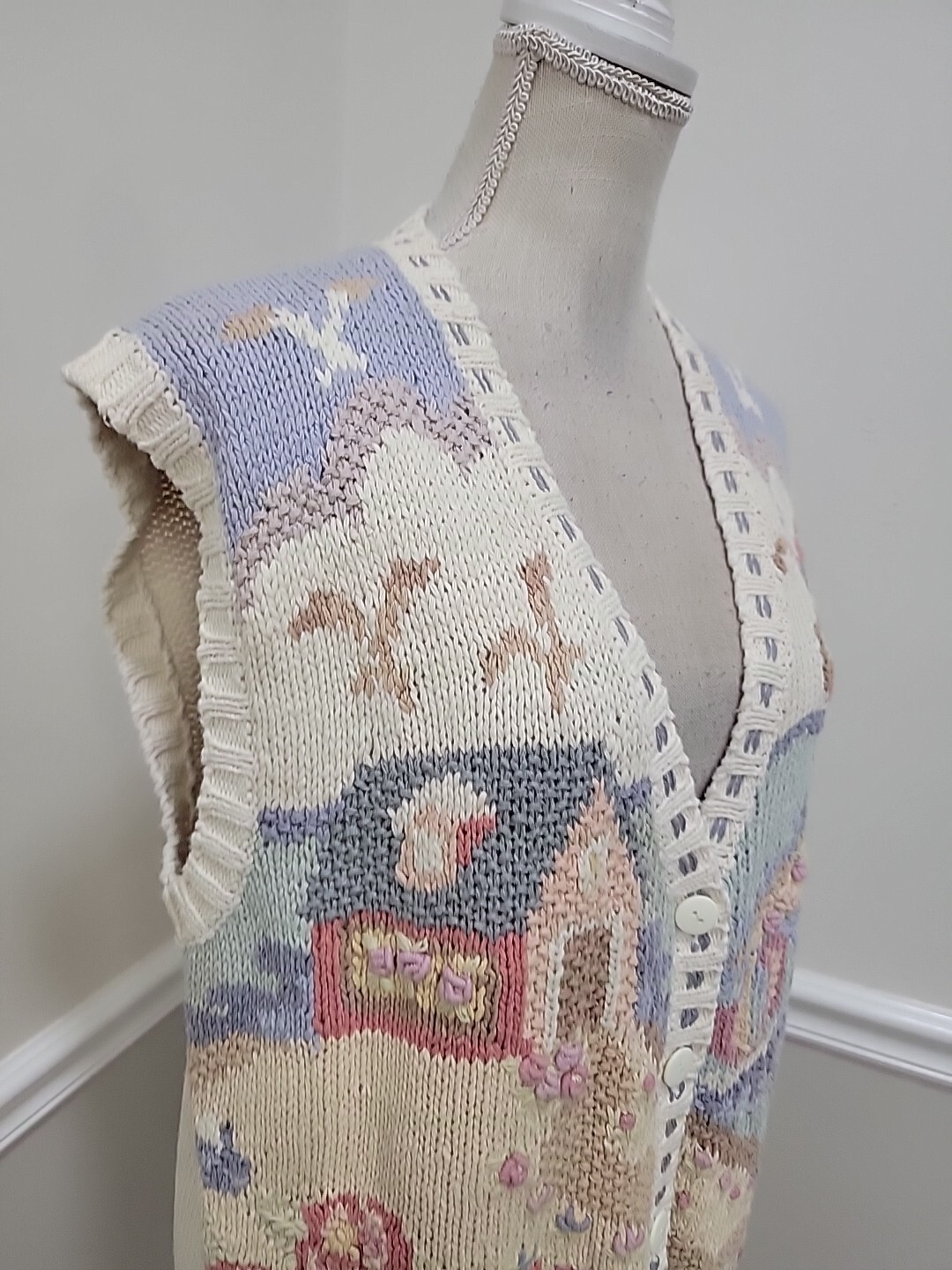 VTG BELDOCH POPPER USA Sweater Vest Lighthouse, Sailboats, House,Birds NWT