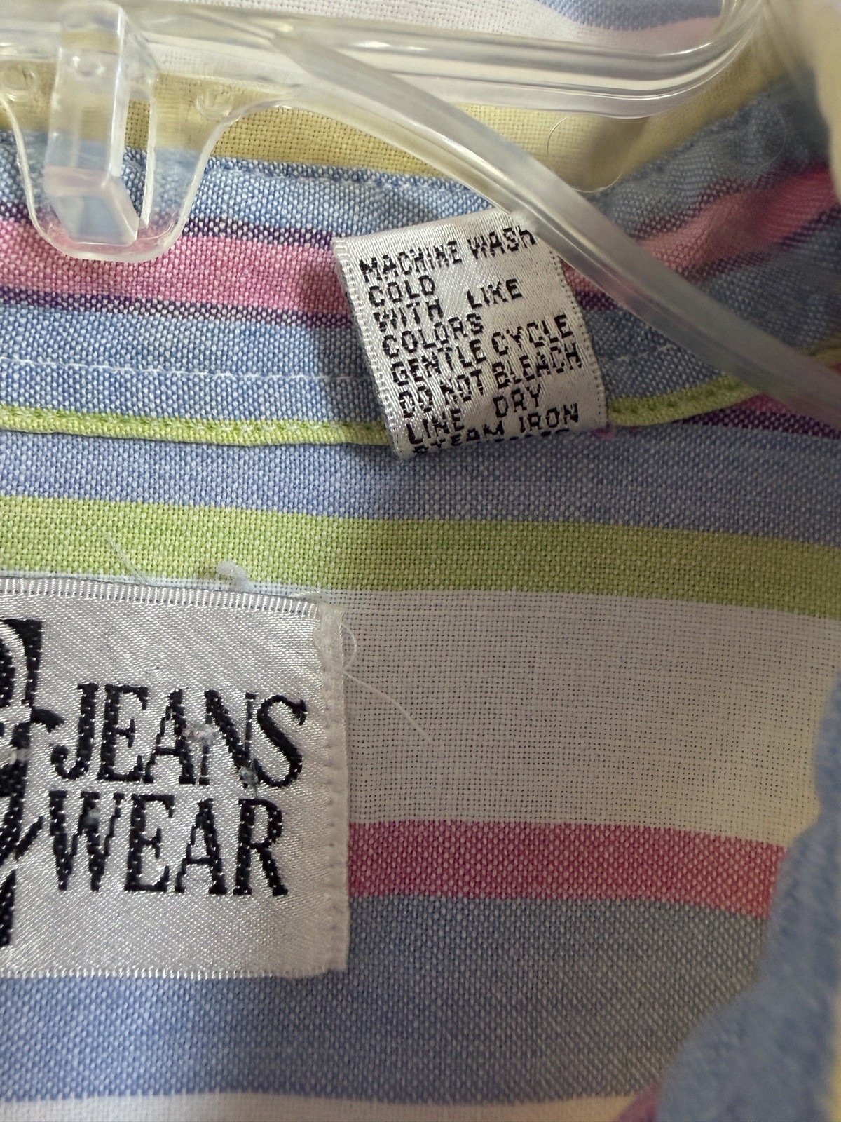 80s JW Jeans Wear 100% cotton short sleeve collared buttonup pastel stripe shirt