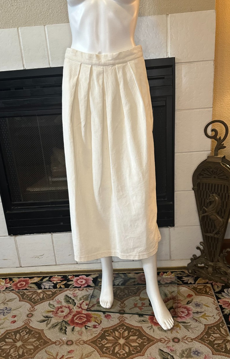 Vintage Calvin Klein Ivory Corduroy Straight Below Knee Skirt snap Slit