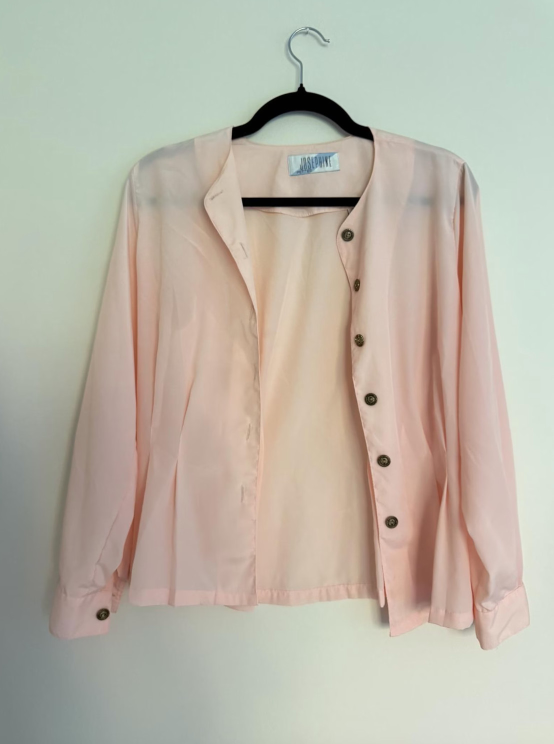 Gorgeous 1980s Vintage Josephine Pink Blouse with Gold Button Details
