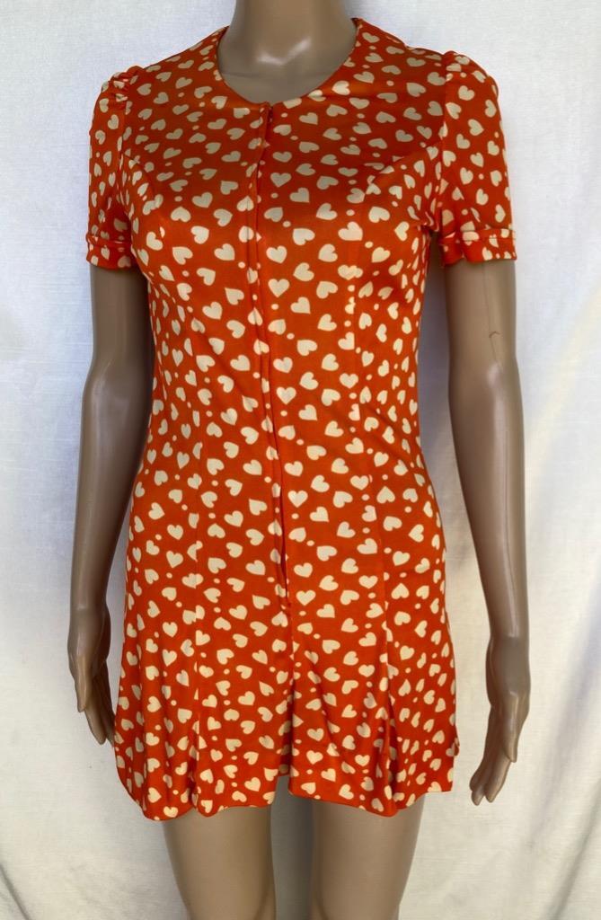 Mindy Malone 1960s Mod One-Piece Pleated Dress Shorts Romper Hearts Polka Dots
