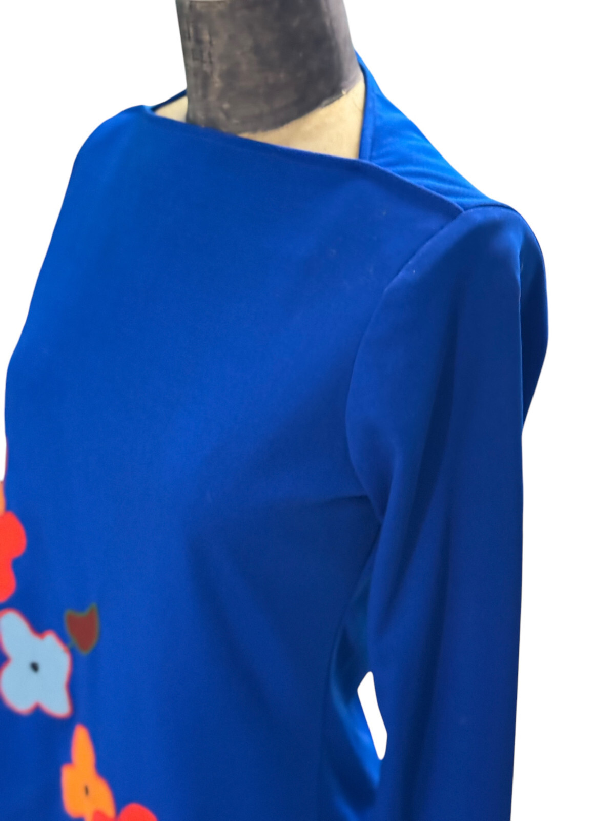 70’s Vintage Concept Swirl Blue Nylon Retro Floral Pattern Mod Boho Top Size 10