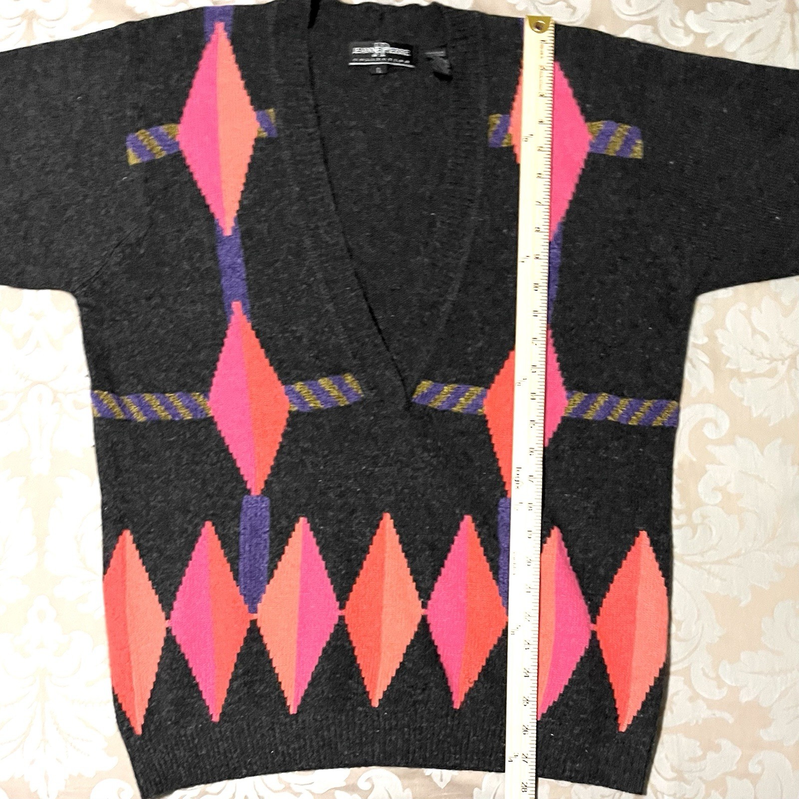 Vintage Argyle Sweater LambsWool Angora L Academia Preppy Cozy Retro Schoolgirl