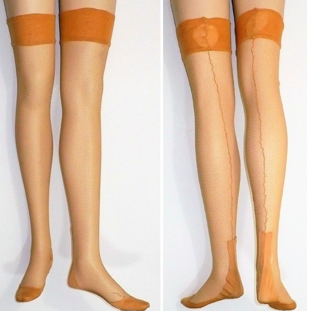10×30 Vtg 1920s Slender Silk Mesh Thigh High Stockings, Tall Hosiery