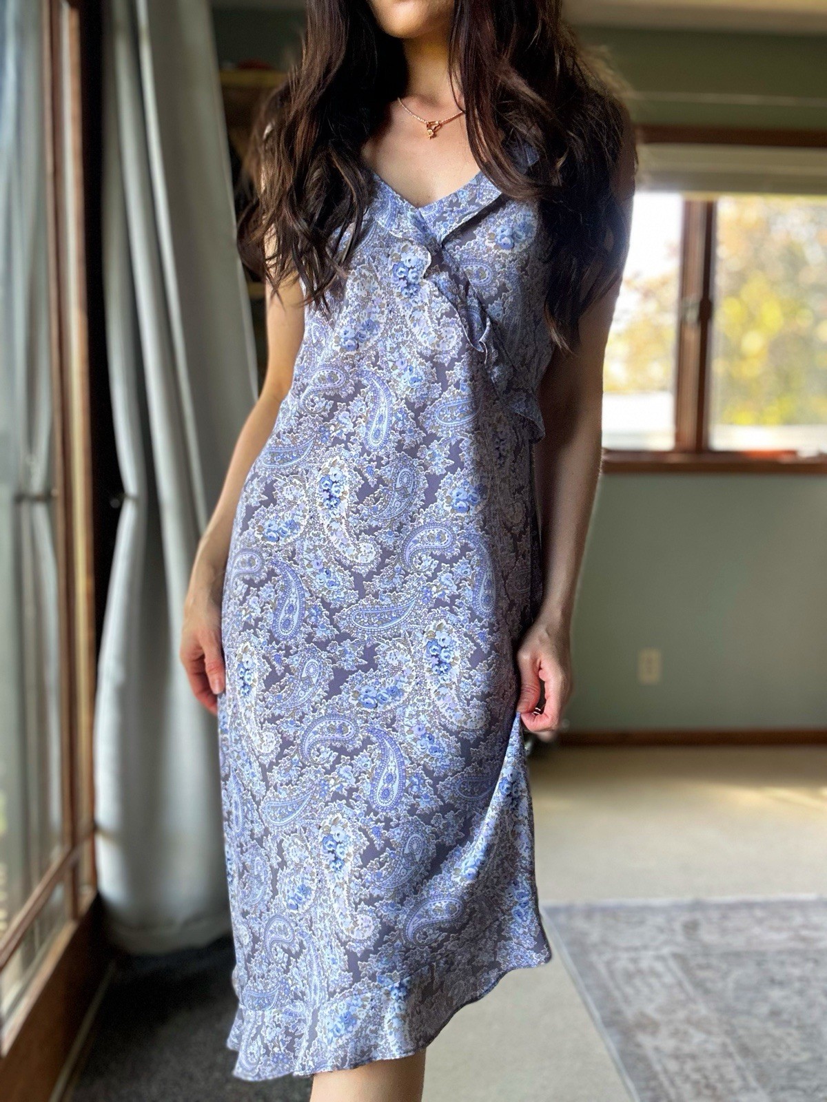 Vintage 90s Dress DBY Floral High Low Slinky Grunge