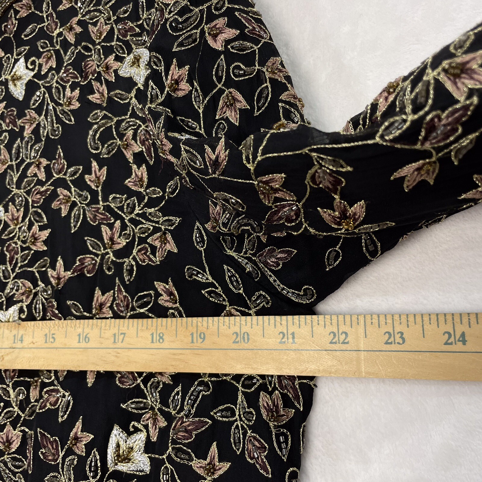 VTG Adrianna Papell Evening Silk Beaded Embroidered Jacket 16 Black Silver Gold