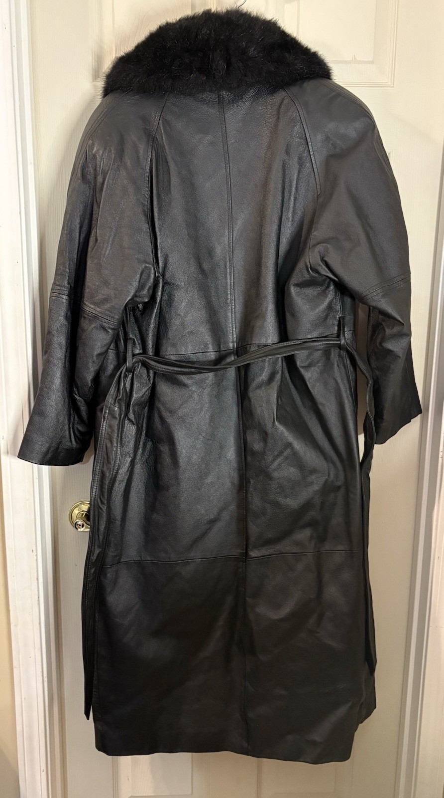 Pelle New York Milano black leather maxi coat with Fur Trim