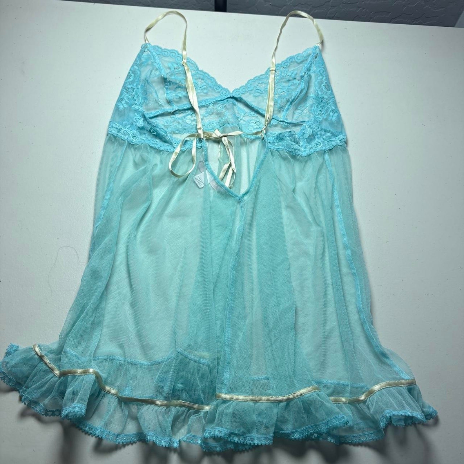 Y2K Victoria’s Secret Aqua Blue Sheer Lace Babydoll Chemise